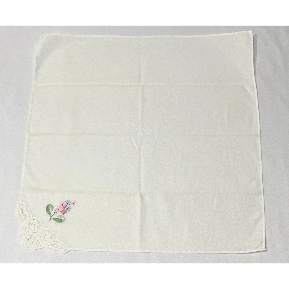 Vintage Hanky Handkerchief Dollie Floral Embroidery Lace Grandma Handmade LN